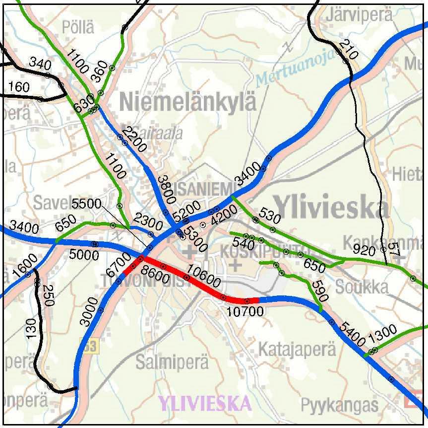 4 Taulukko 2.1. Junaliikenteen tiedot nyky- ja ennustetilanteessa.