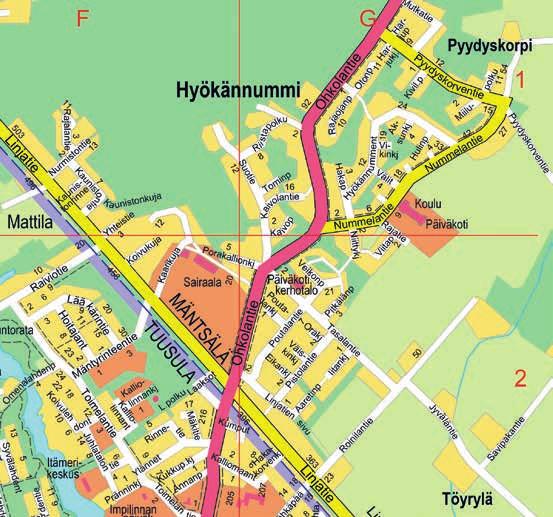 Mäntsälä Mäntsälän Nuorkauppakamari ry HYÖKÄNNUMMEN OSOITEKARTTA JA TIELUETTELO Aaretinpolku...G2 Aksunkuja...G1 Eikankuja...G2 Hakapolku...G1 Harjupolku...G1 Hulinpolku...G1 Hyökännummentie.
