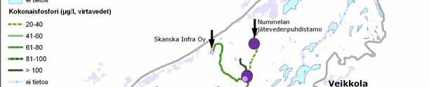 Kuva 6. Siuntionjoen vesistön kokonaistypen- ja fosforin vuosikeskiarvopitoisuudet v. 2016.