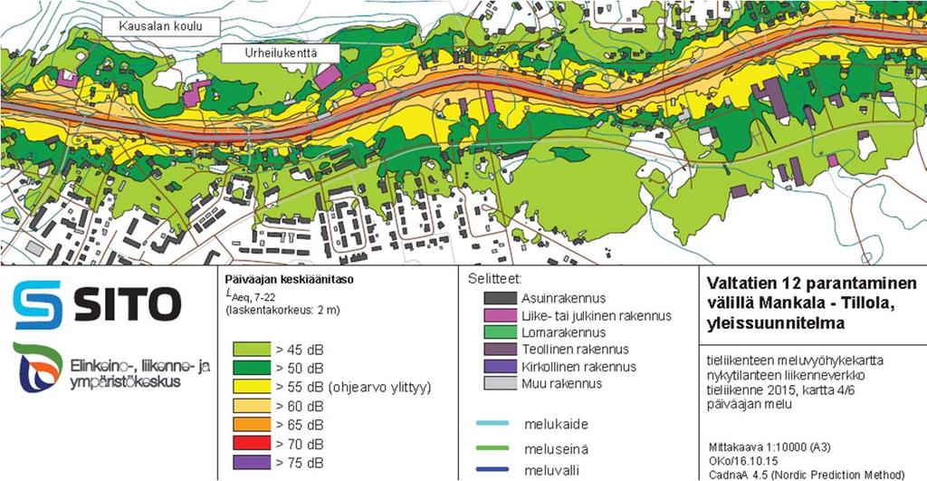 136 Ympäristön häiriötekijät Valtatien melu Kouvola-Lahti tien liikennemäärä on noin 8000 ajoneuvoa/vrk, josta raskaan liikenteen osuus on 14 %.