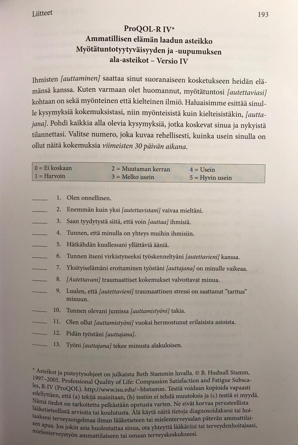 58 AMMATILLISEN ELÄMÄN LAADUN ASTEIKKO