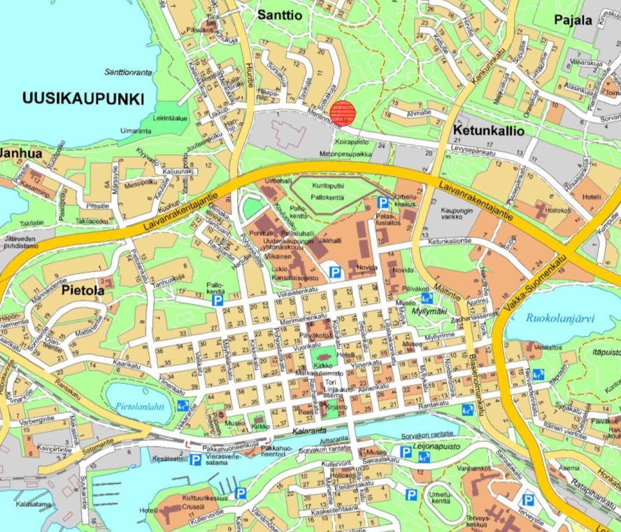 Uudenkaupungin kaupunki, Kaupunkisuunnittelu Sivu 3 / 12 1.2 Kaava-alueen sijainti Kaava-alue sijaitsee keskustan pohjoispuolella, Merilinnuntien varrella.