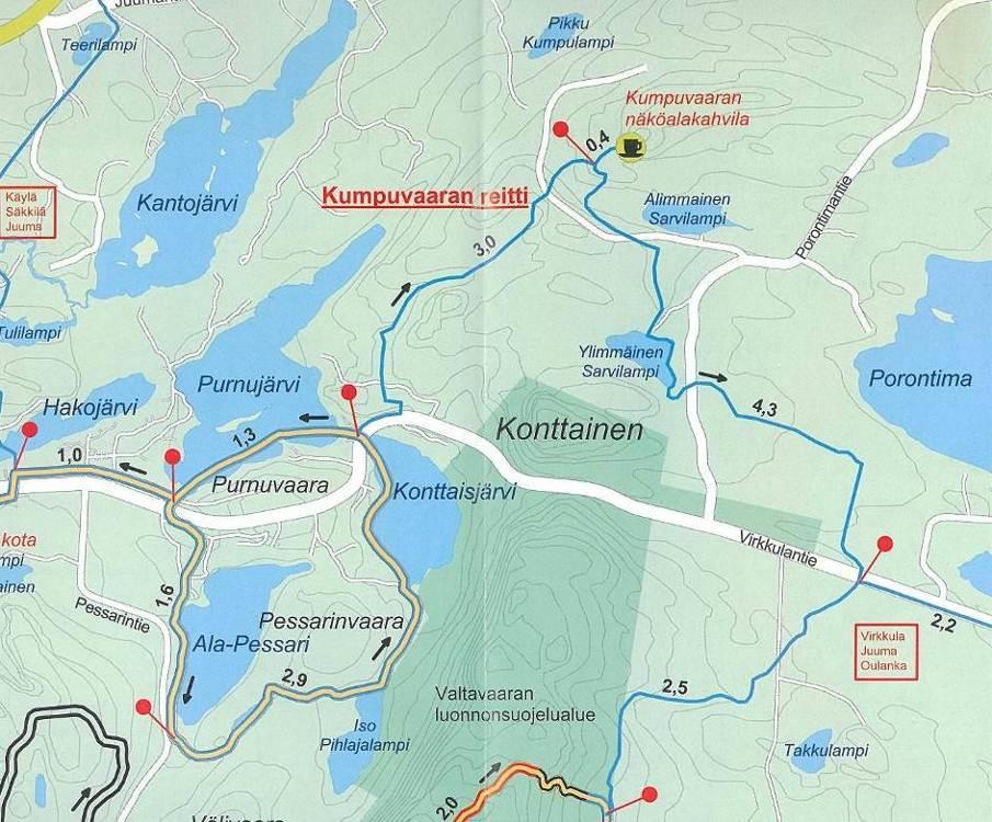 PORONTIMAN RANTA-ASEMAKAAVA 16 Kuva 17 Ote Kuusamon latukartasta (ohut sininen viiva on yrittäjän