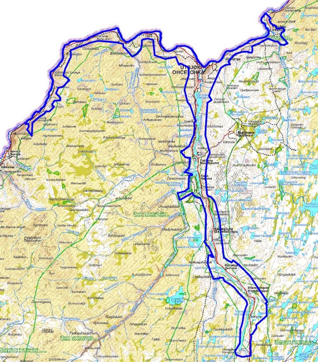 ( TENONLAAKSON RANTAOSAYLEISKAAVAT - UTSJOEN OSA-ALUEEN OSAYLEISKAAVA Kuva: Utsjoen osa-alueen osayleiskaava-alueen rajaus ( Maanmittauslaitos 2012).