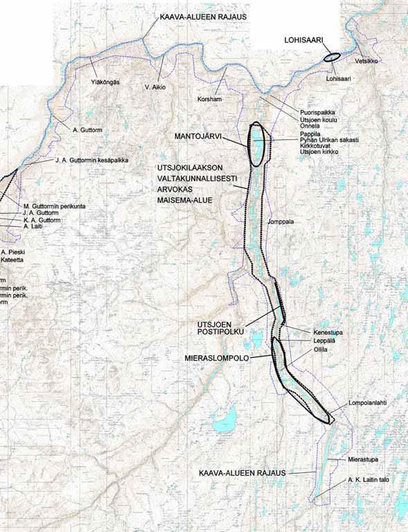 ( TENONLAAKSON RANTAOSAYLEISKAAVAT - UTSJOEN OSA-ALUEEN OSAYLEISKAAVA Kuva: Kulttuurihistoriallisesti arvokas rakennusperintö Ollila (K.J. Aikio), Tsuoggajärvi Päärakennus on vuodelta 1925 ja osa talousrakennuksista 1800 luvun lopulta.