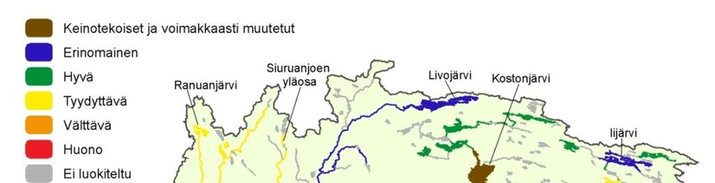 51 Kuva 7-3. Pintavesien ekologinen tila Iijoen vesistöalueella (Pohjois-Pohjanmaan ympäristökeskus ja Kainuun ympäristökeskus 2009) Iijoen valuma-alue on varsin vaihteleva.
