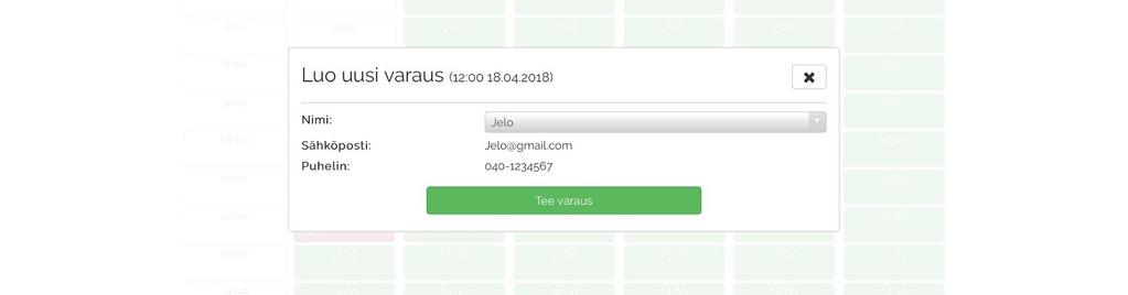 VUORON VARAAMINEN Voit varata uuden vuoron klikkaamalla vapaata vihreää ruutua.