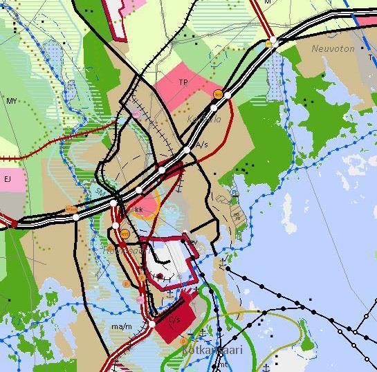 TP-2. Alue on varattu monipuolisille työpaikkatoiminnoille, kaupalle, hallinnolle ja