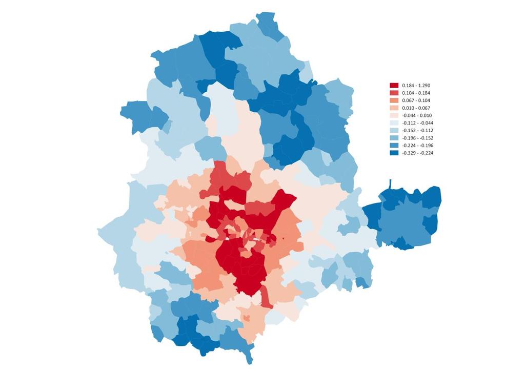 Arvio palvelutarpeesta, väestönkehitys 2015-2025 Oheinen kartta esittää väestömuutosta (%) 2017-2025 Maakunnan