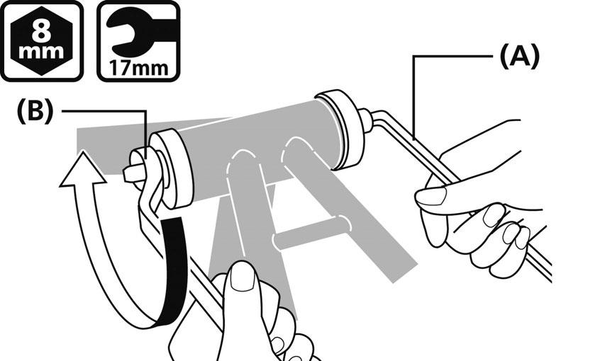 Aseta alkuperäinen Shimano-erikoistyökalu keskiöpatruunaan. (A) TL-BB12 3.