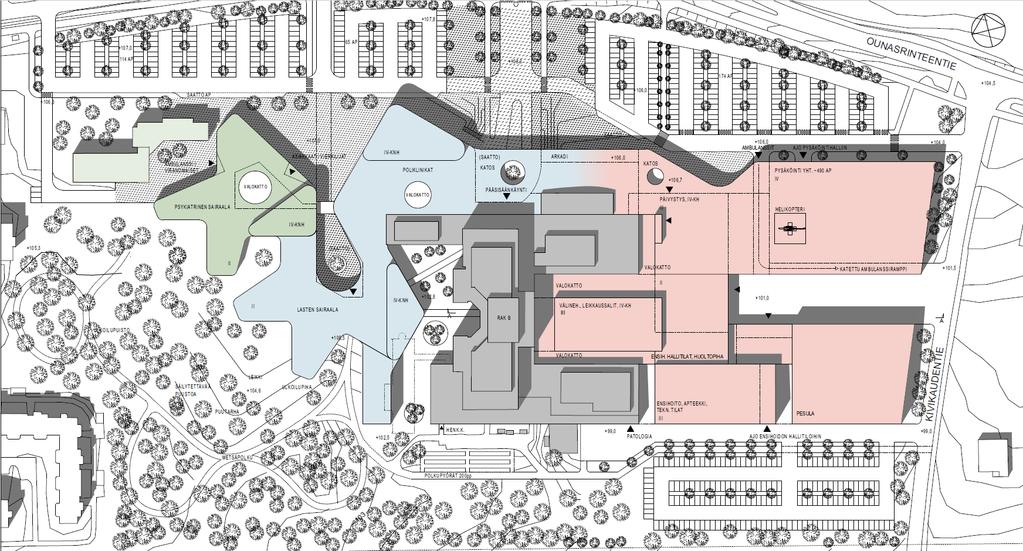 Asemapiirros VILKKA Poliklinikat Sydänpaja Päivystys Pysäköintitalo LAY