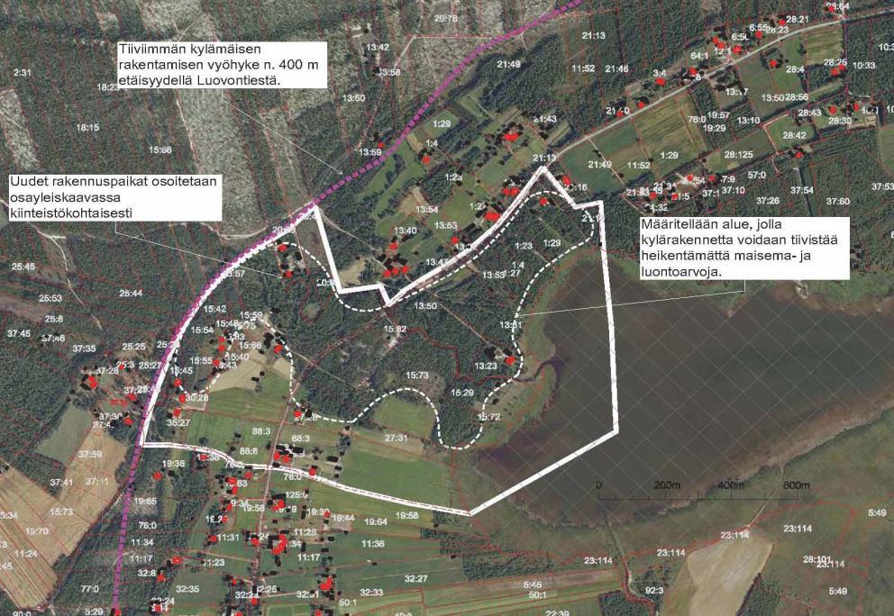 11 9. Lahdenperän osayleiskaava (vireillä) Lahdenperän suunnittelualue sijoittuu Luovontien varteen, n. 5 km etäisyydelle kirkonkylän keskustan palveluista. Suunnittelualueelta on n.