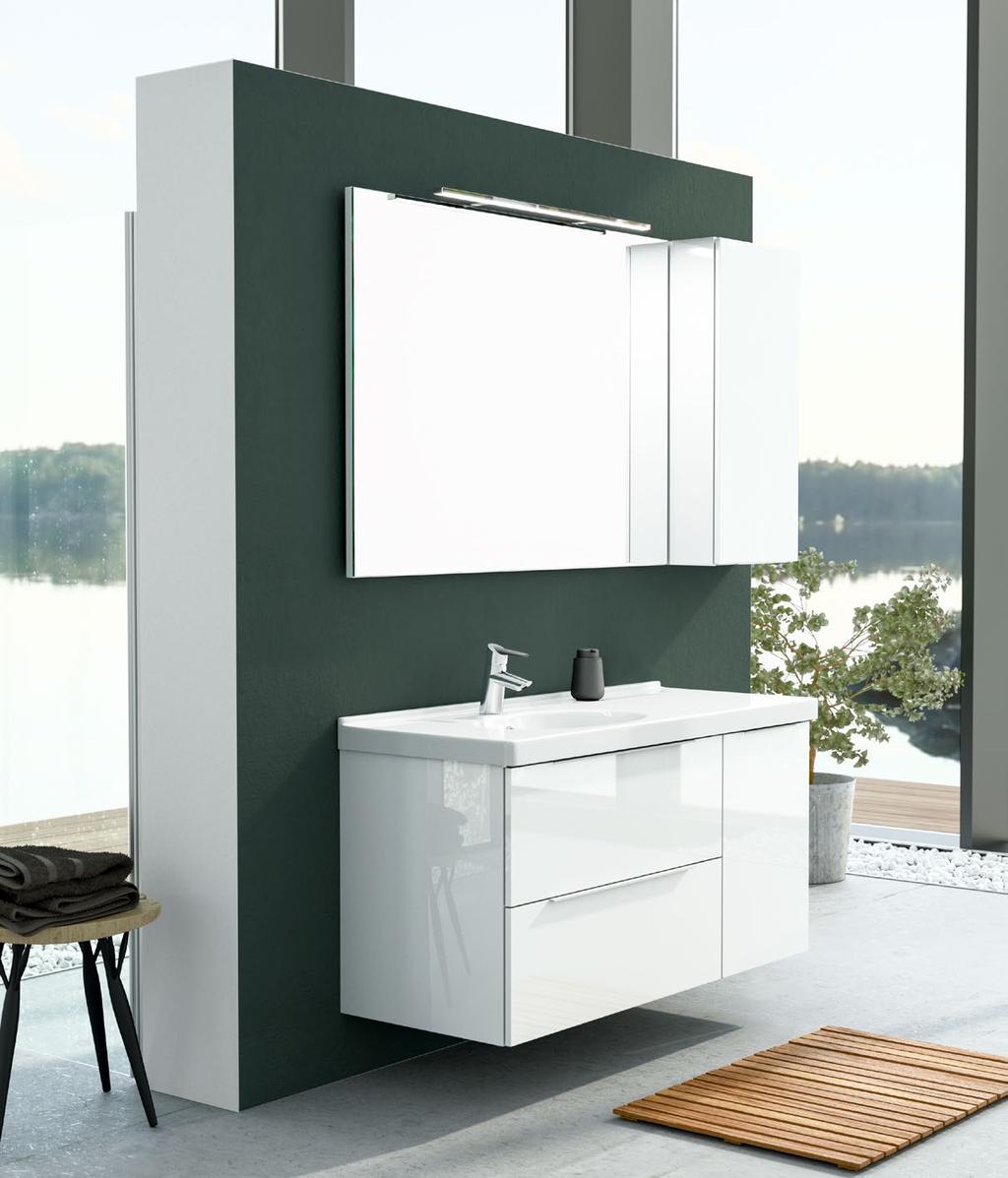 TREND sivukaapilla TREND-allaskaappi sivukaapilla, leveys 122,5 cm, syvyys 50 cm PLAIN-tasopeili, leveys 120
