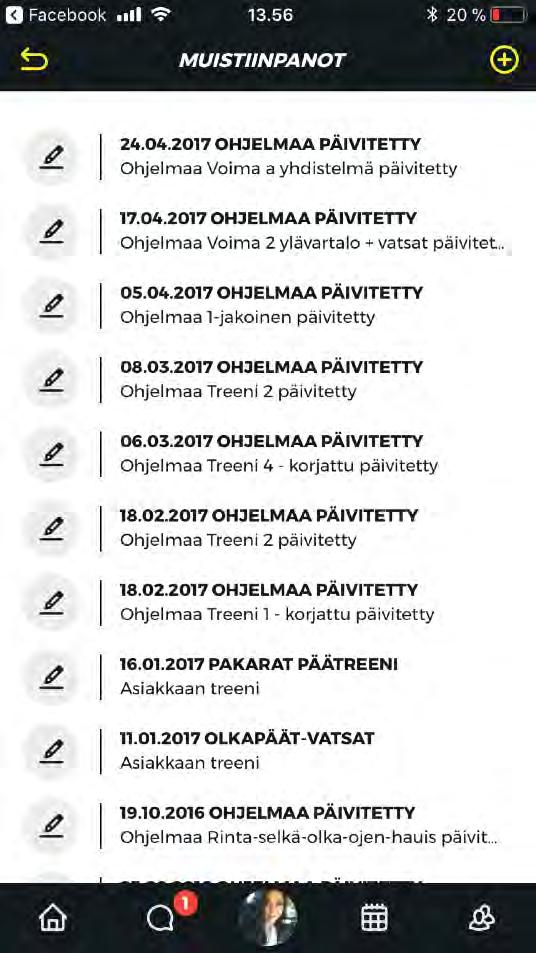 VALMENTAJAN MUISTIINPANOT Sykkeeseen on rakennettu myös työkalu asiakasmuistiinpanojen kirjaamista varten. Valmentaja voi pitää kirjaa mm.