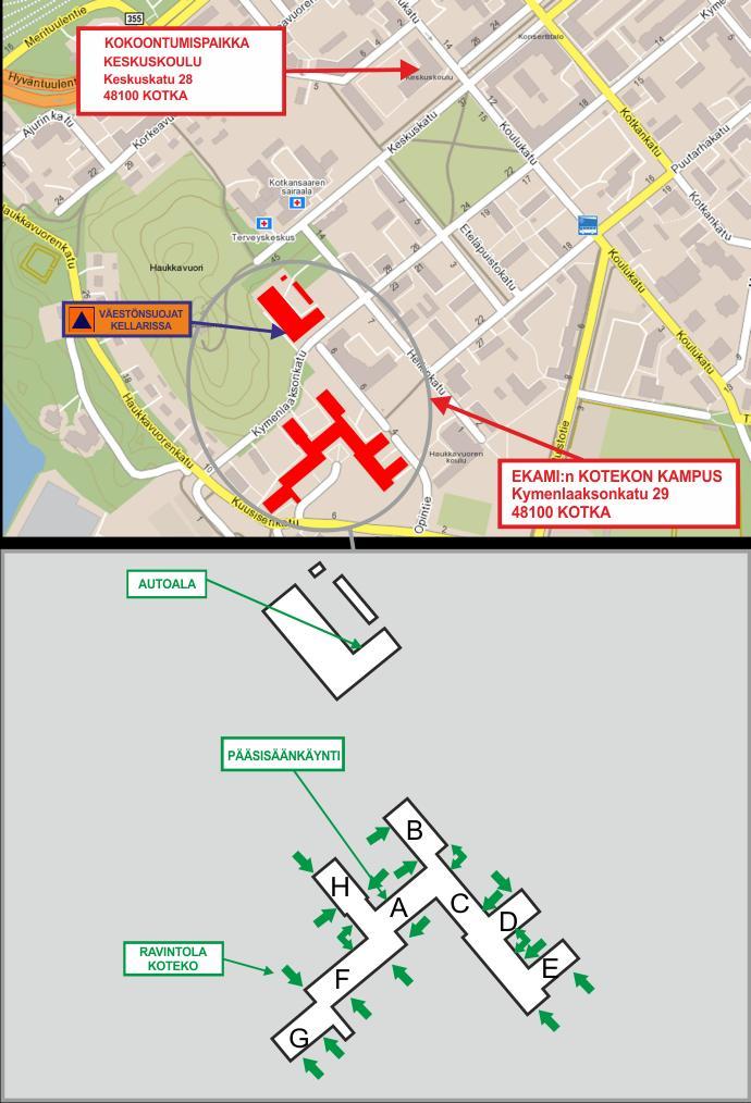 Kotekon kampus: Kokoontumispaikka sijaitsee Keskuskoulun pihalla/