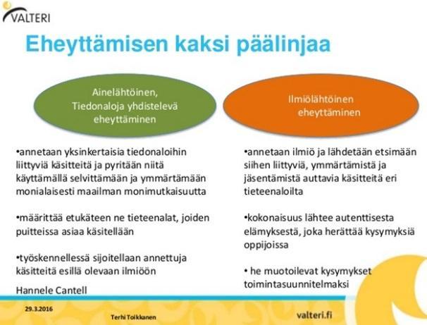 Oppimisympäristöjen ja työtapojen valintaa, käyttöä ja kehittämistä ohjaavat paikalliset tavoitteet ja erityiskysymykset Jokainen koulu täsmentää oman toimintakulttuurinsa sekä oppimisympäristöjen ja