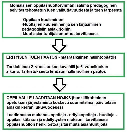 Prosessikuvaus erityisen tuen päätöksestä Oppimäärän yksilöllistämiseen liittyvät toimintatavat osana pedagogisen selvityksen laadintaa, erityisen tuen päätöstä ja HOJKSin laatimista Jos oppilas ei