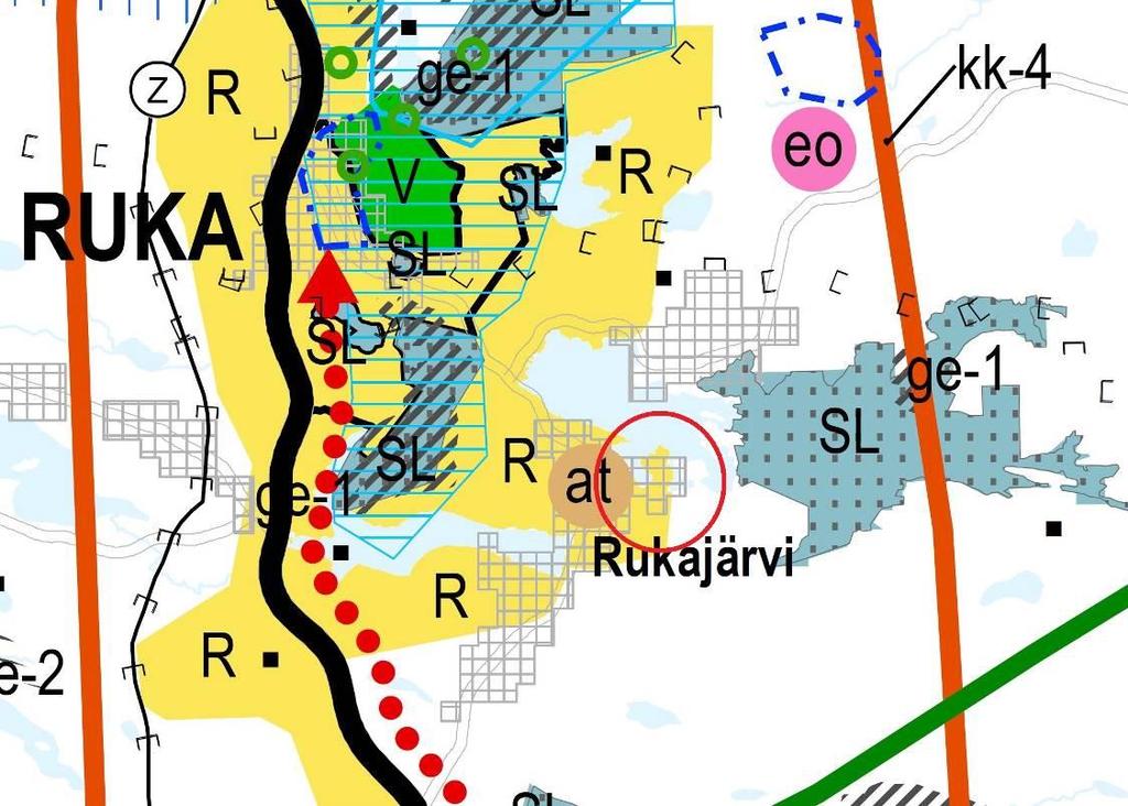 Kuva 12 Voimassa olevien maakuntakaavojen ja 3. vaihemaakuntakaavan yhdistelmä Rukan osayleiskaavan muutos on hyväksytty kaupunginvaltuustossa 25.2.2004 4.