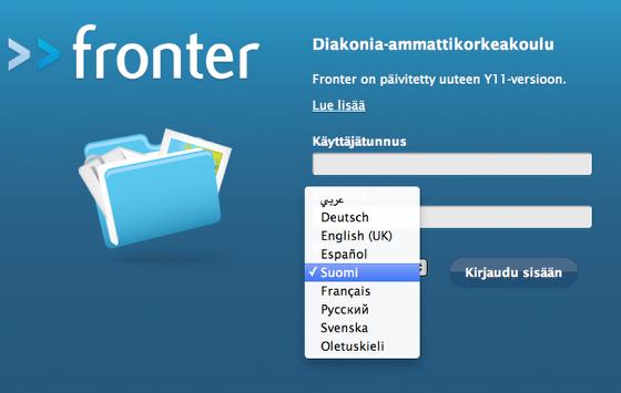 Kielen vaihtaminen Tämä osio kertoo, miten saat vaihdettua Fronterin käyttökielen.