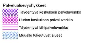 Kaupunkirakenteessa keskeisesti sijaitsevia olemassa olevia palvelutoimipisteitä voidaan mahdollisuuksien mukaan laajentaa vastaamaan palvelukysyntää.