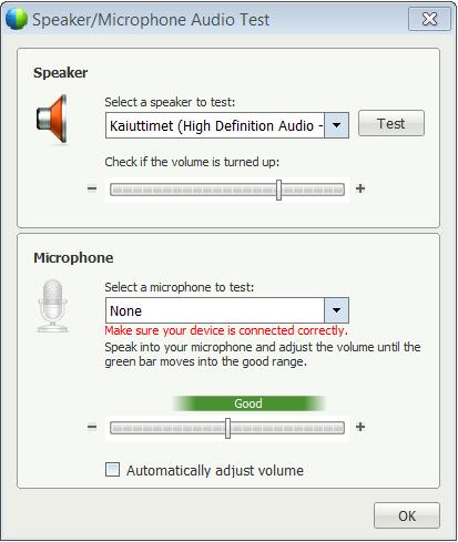 Äänisäädökset webexissä webex äänisäädöt: Audio ->