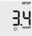 3636 Hypoglykemiarajan asettaminen AutoSense-verensokerimittarin voi ohjelmoida näyttämään käyttäjän huomion herättämiseksi surulliset kasvotmerkin, jos mittaustulos ylittää tietyn raja-arvon.