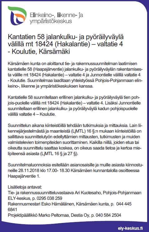ASIOINTIPISTE Kärsämäen kunta Haapajärventie 1 86710 Kärsämäki Kirjaston tiloissa liikekeskuksella toimii Kelan, Maistraatin sekä Työ- ja elinkeinotoimiston asiointipiste.