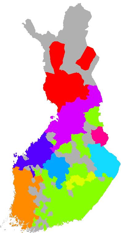 tasolla tehdyn kuljetusoptimoinnin tuloksia: puukuljetusten suuntautuminen ELY-alueittain Oikealla : Optimoinnin