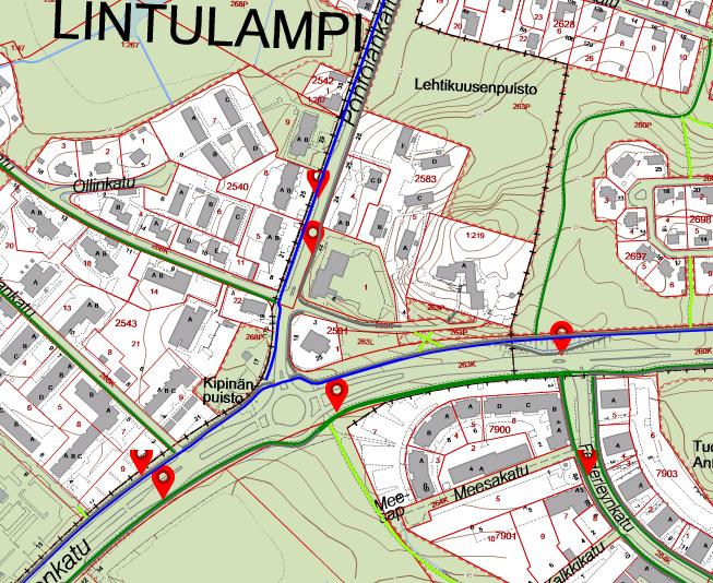 Sivu 12/21 ote virastokartasta, kevyen liikenteen väylät ja bussipysäkit vuonna 2018 4.