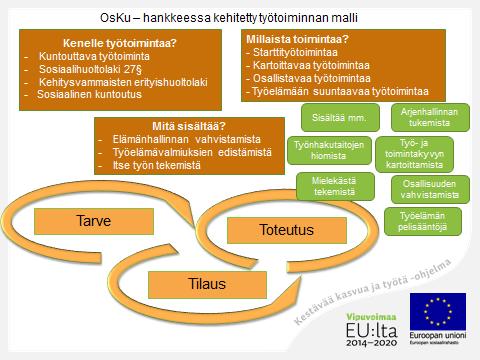 5 2. Työtoiminnan mallit Työtoimintaan osallistuvilla asiakkailla on hyvin erilaiset tavoitteet työtoiminnalle. Tavoitteet voivat liittyä mm.