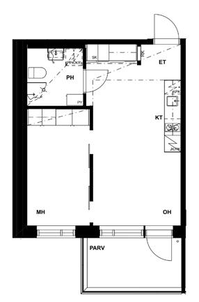 Huoneistopohjat 2h + kt 37,0 m 2 Asunto C115, 2. kerros Asunto C124, 3.