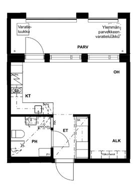 Huoneistopohjat 1h + alk + kt 28,5 m 2 Asunto C117, 2. kerros Asunto C126, 3.