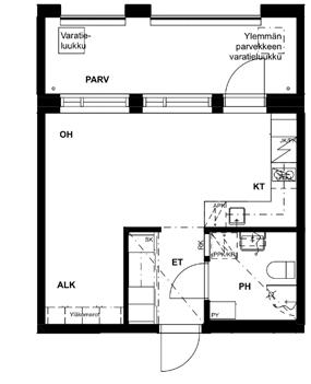 edessä metalliverkko 1h + alk + kt 28,5 m 2 Asunto C109, 2. kerros Asunto C118, 3.