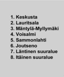 Sammonlahden suuralueen kymmenestä tilastoalueesta seitsemän kuuluu tämän yleiskaavan suunnittelualueeseen.