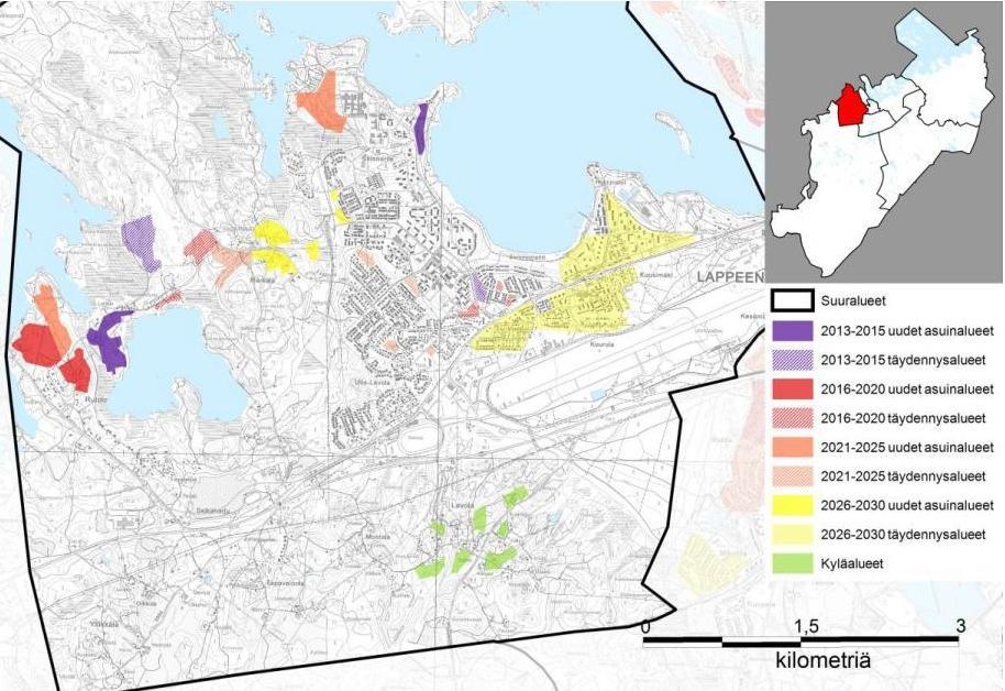 101 Lappeenrannan keskustaajaman osayleiskaava Läntinen osa-alue Kaavaselostus Kuva 63. Sammonlahden suuralueen uudet ja täydentyvät asuinalueet vuosina 2013 2030.