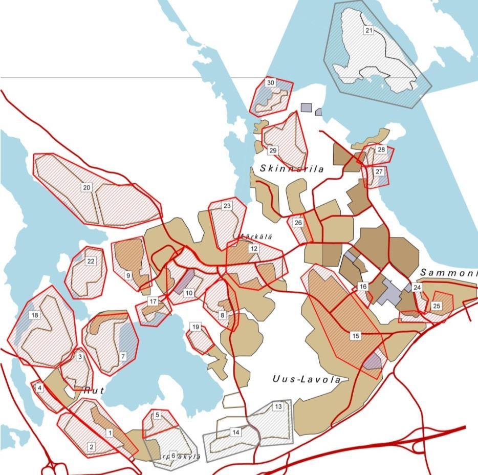 103 Lappeenrannan keskustaajaman osayleiskaava Läntinen osa-alue Kaavaselostus Kuva 64. Uusien asuinalueiden sijainti.