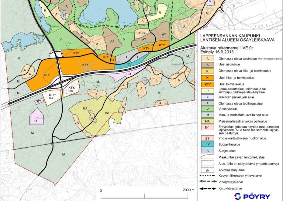 vertailu. Kuva 65. Rakennemalli 0+. VE 0+: Vaihtoehto 0+:ssa lähtökohtana oli nykyisen kaupunkirakenteen täydentäminen olemassa olevaan infraan tukeutuen.
