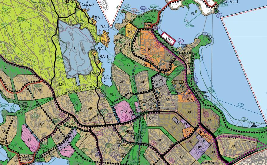 Lappeenrannan keskustaajaman osayleiskaava Läntinen osa-alue Kaavaselostus 116 Lähivirkistysalueina (VL) on merkitty tärkeimmät rakennettujen alueiden ja kaupunginosien väliset virkistysalueet sekä