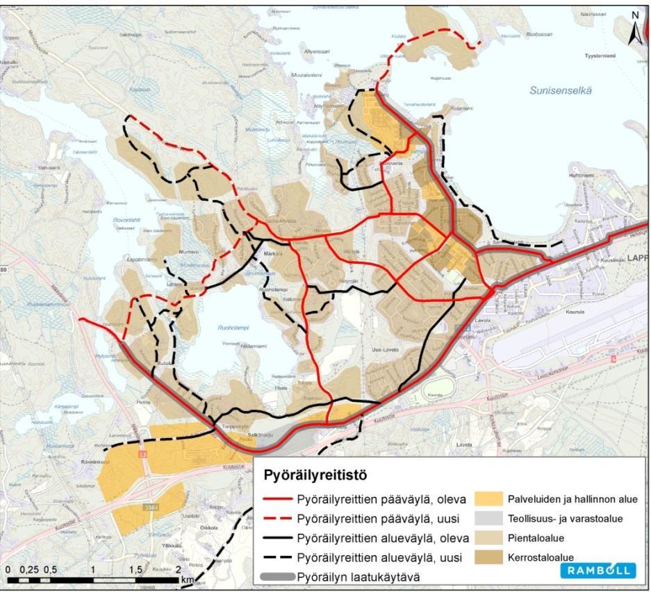 Lappeenrannan keskustaajaman osayleiskaava Läntinen osa-alue Kaavaselostus 120 muusta liikenteestä huolimatta. Pääreitit yhdistävät läntiset alueet keskusta-alueeseen.
