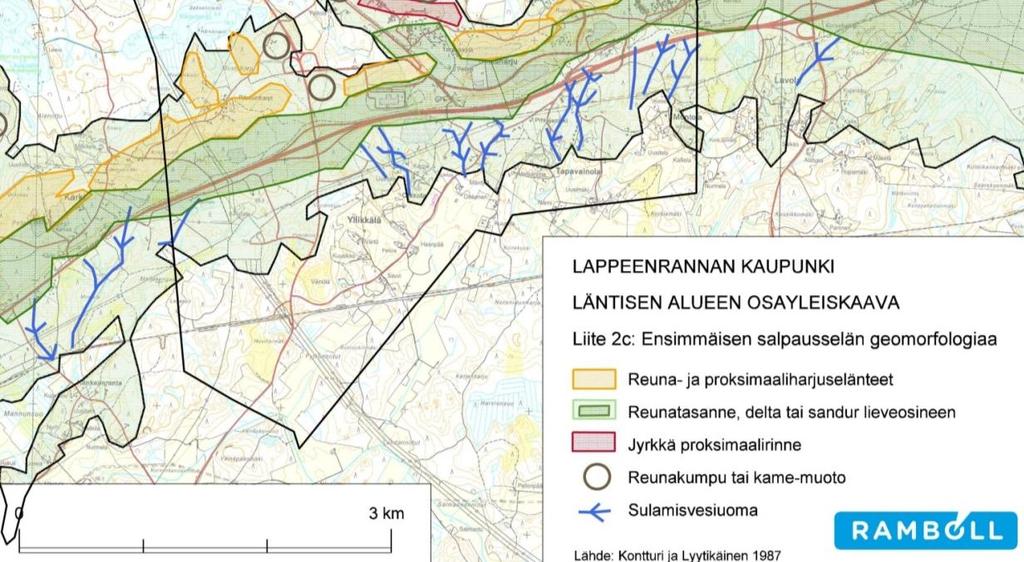 Reunakumpuja ovat Skinnarilanniemen länsipuoleiset mäet (Mäkiaho), Kotaniemen kärki ja osa Rutolan mäistä. Harjuhauta- tai kuoppa (tai suppa) Suppamaastoa on erityisesti Uus-Lavolassa.