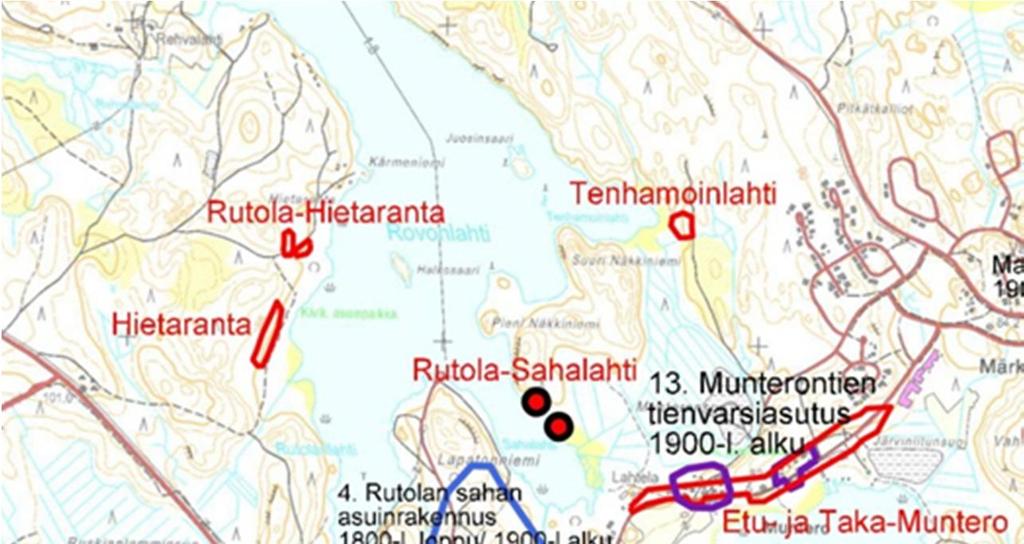 59 Lappeenrannan keskustaajaman osayleiskaava Läntinen osa-alue Kaavaselostus Kuva 33. Väliväylän alueen kiinteät muinaisjäännökset.