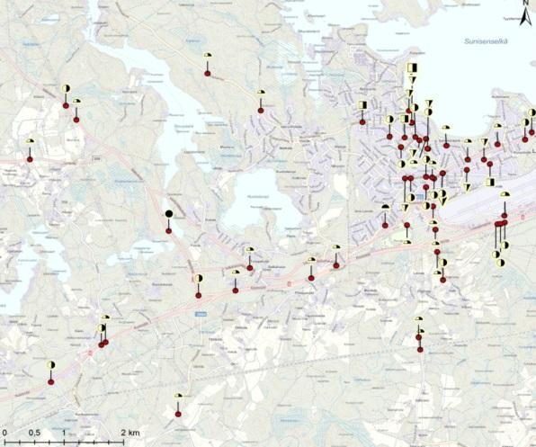 Lappeenrannan keskustaajaman osayleiskaava Läntinen osa-alue Kaavaselostus 70 Liikenneturvallisuus Suunnittelualueella on tapahtunut vuosien 2008 2011 välisenä aikana 110 onnettomuutta, joista 34