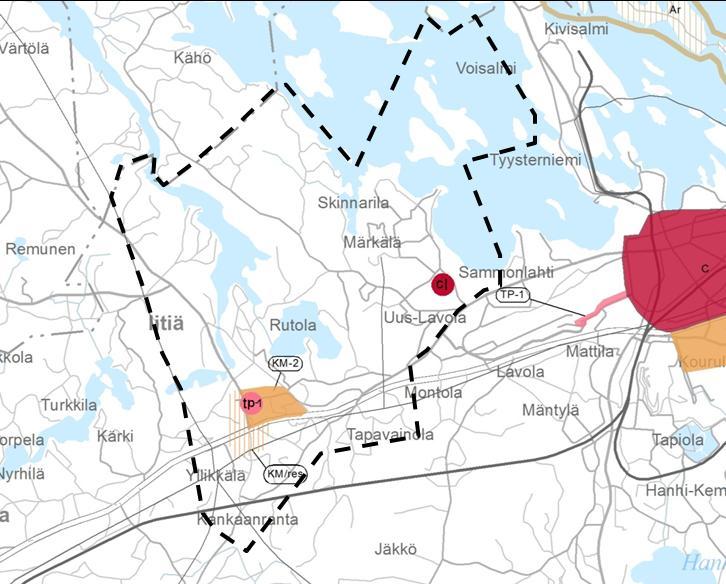 81 Lappeenrannan keskustaajaman osayleiskaava Läntinen osa-alue Kaavaselostus Kaavassa on osoitettu valtateiden 6 ja 13 eritasoliittymän koillispuolelle merkitykseltään seudullinen paljon tilaa