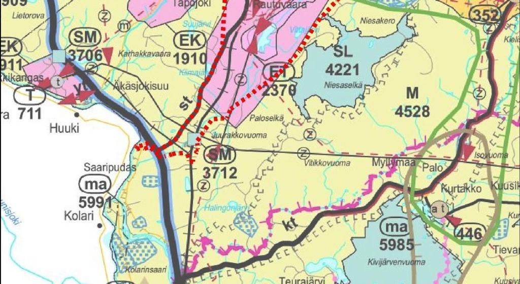 Ylläksen osayleiskaavan muutoksessa Hannukaisen suunniteltu kaivosalue on osoitettu pääkäyttötarkoitukseltaan maa- ja metsätalousvaltaiseksi alueeksi (M).