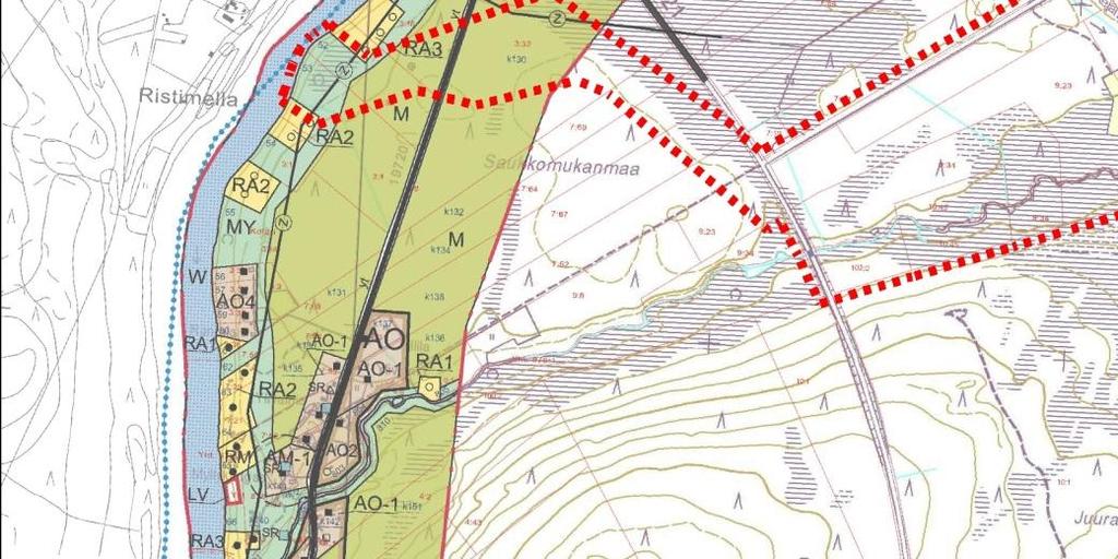 Kaavassa ranta-alueelle on osoitettu maa- ja metsätalousvaltaista aluetta, jolla on erityisiä ympäristöarvoja (MY). Muu alue on maa- ja metsätalousvaltaista aluetta (M). Kuva 5.