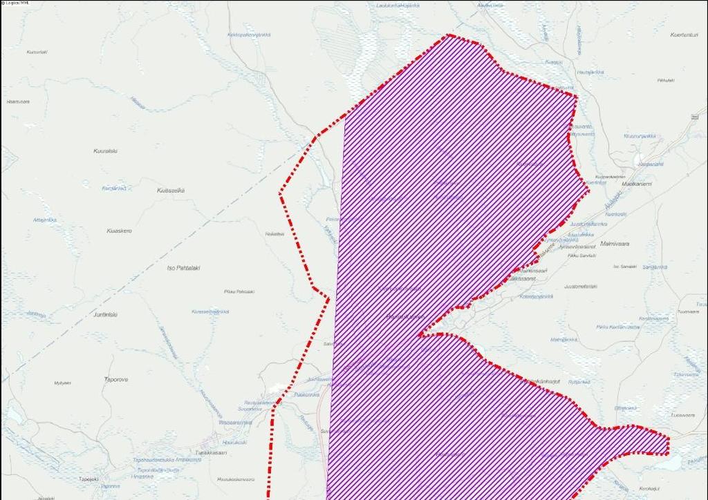 Kuva 2. Hannukaisen kaivosalueen osayleiskaavan rajaus.