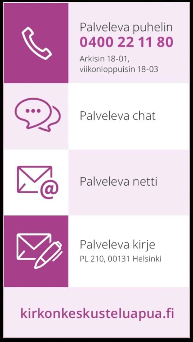 6 (16) Apua ja tukea Vaikeuksista selviää helpommin, kun on joku, jonka kanssa keskustella asioista.