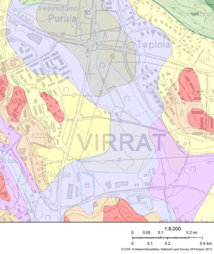 2.3. Maaperä ja pohjavesi Purulan vedenottamon, Purulankulman ja Nallelan alueen pohjoisosissa pintamaalaji saraturvetta.