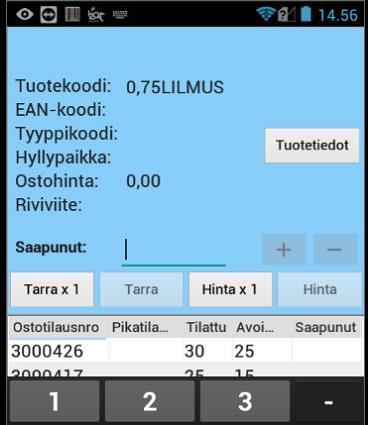 Harmaalla näkyvät painikkeet, jotka näkyvät kuvassa muuttuvat Saapunut-määrän mukaisesti.