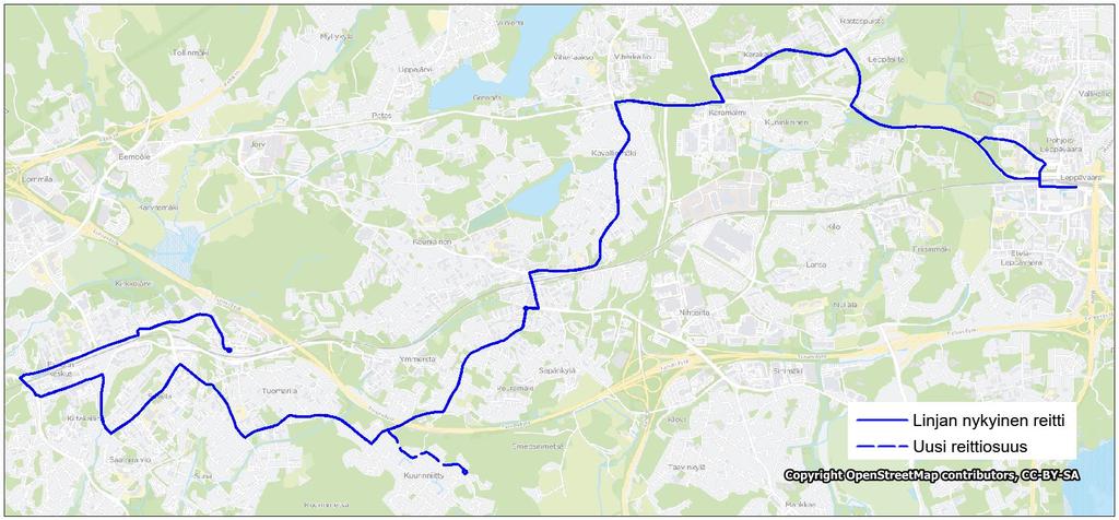 Liite 1-13 Linja 224 Leppävaara Karakallio Kauniainen Kuurinniitty Suvela Espoon keskus Tuomarila 224 Linja 224 Ruuhka Päivä/ilta La, päivä Su, päivä Vuoroväli, min 20 20 30 30 Linjapituus, km 17,9